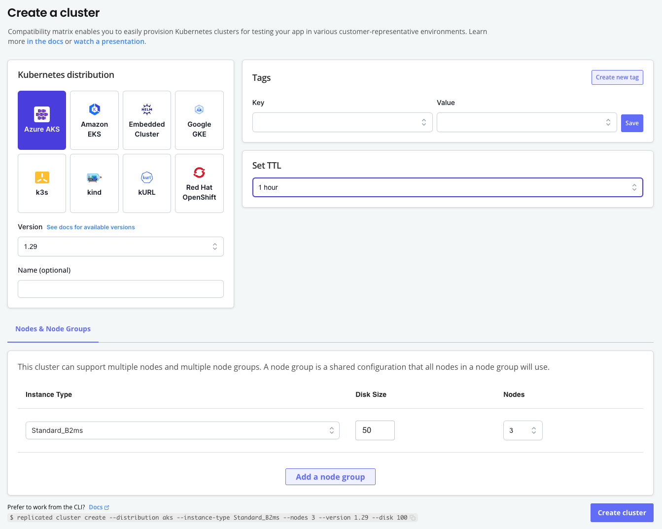 Create a cluster page